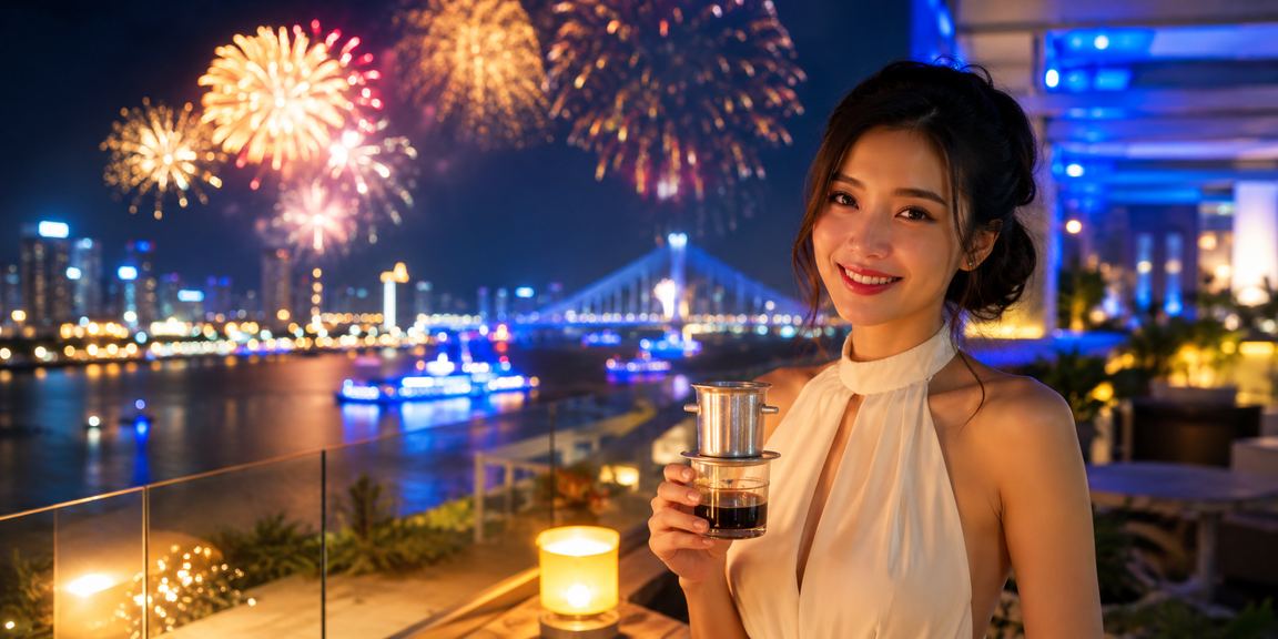 Người dùng Đà Nẵng thưởng thức cà phê Việt Nam bên cạnh màn hình casino và tài khoản VIP